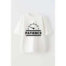Anetos Patıence Baskılı Ünisex Pamuk Beyaz Oversize T Shirt