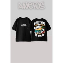 Anetos Everythıng Tasarım Sırt Baskılı Pamuk Siyah Oversize T-Shirt