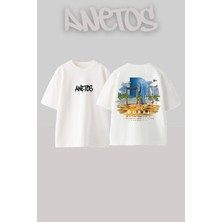 Anetos Dubai 3 Tasarım Sırt Baskılı Pamuk Beyaz Oversize T-Shirt
