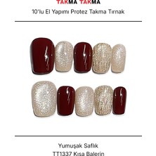 Takma Takma 10'lu Bordo Kısa Balerin TT1337 Tekrar Kullanılabilir El Yapımı Protez Takma Tırnak - Bordo-XS