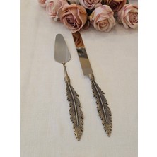 Kuş Tüyü 2 Parça Pasta Servis Kaşık Seti Antik Titanyum