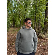 My Butik Erkek 3 Iplik Basic Oversize Kanguru Cepli Kapüşonlu Sweatshirt