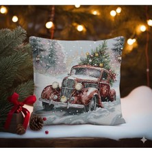 BELIEVE KIRMIZI ARABALI KIRLENT YILBAŞI  JAKARLI  DOKUMA GOBLEN DEKORATİF KIRLENT 45*45