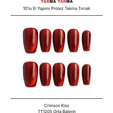 Takma Takma 10'lu Kırmızı Orta Balerin TT1205 Tekrar Kullanılabilir El Yapımı Protez Takma Tırnak - Kırmızı-XS