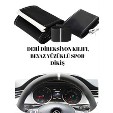 Geely Emgrand Deri Direksiyon Kılıfı Prime Kalite, Beyaz Yüzüklü Spor Dikiş