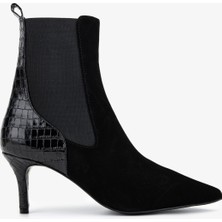 Valmenti Kadın Hakiki Deri Siyah Topuklu Bot 1130 1093 Bn Bot SK25-26 Syh Suet/syh Kroko