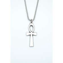 IDR Nil'in Anahtarı - Ankh Anahtarı Gümüş Kaplama Örme Zincir Kolye