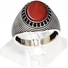 Yıldırım Kırmızı Akik Taşlı 925 Ayar Gümüş Erkek Yüzük – Klasik ve Şık Tasarım