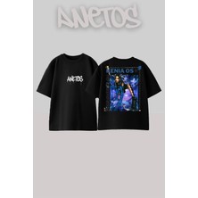 Anetos Keina Os Tasarım Sırt Baskılı Pamuk Siyah Oversize T-Shirt