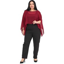 Disentis Modest Büyük Beden Asimetrik Kesim Şifon Bordo Pelerin Bolero