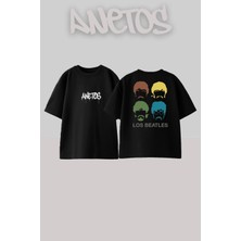 Anetos The Beatles 2 Tasarım Sırt Baskılı Pamuk Siyah Oversize T-Shirt