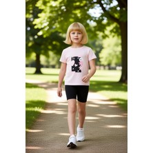 PayBuy Kız Çocuk Pamuklu Bisiklet Yaka Kısa Kollu Üst ve Tayt Seti Kaliteli Şık Rahat