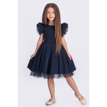 Vestitino Kız Çocuk Abiye Elbise Simli Tül Detaylı Slim Silüet Özel Gün İçin Şık Tasarım