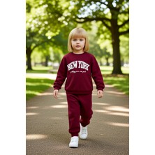 PayBuy Kız Çocuk Pamuklu New York Baskılı Bisiklet Yaka Sweatshirt ve Eşofman Takımı Kaliteli Şık