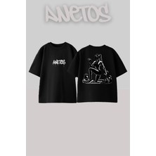 Anetos Gym Gırl Tasarım Sırt Baskılı Pamuk Siyah Oversize T-Shirt