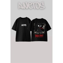 Anetos Do It Tasarım Sırt Baskılı Pamuk Siyah Oversize T-Shirt