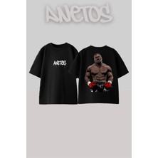 Anetos Mıke Tyson 5 Tasarım Sırt Baskılı Pamuk Siyah Oversize T-Shirt