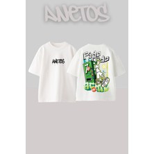 Anetos Fido Dido Tasarım Sırt Baskılı Pamuk Beyaz Oversize T-Shirt