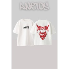 Anetos Berserk 9 Tasarım Sırt Baskılı Pamuk Beyaz Oversize T-Shirt
