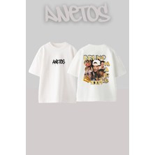 Anetos Bruno Mars 17 Tasarım Sırt Baskılı Pamuk Beyaz Oversize T-Shirt