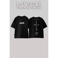 Anetos Cactus Tasarım Sırt Baskılı Pamuk Siyah Oversize T-Shirt
