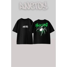 Anetos Hunting Spider Tasarım Sırt Baskılı Pamuk Siyah Oversize T-Shirt