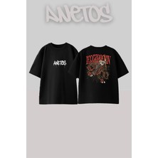 Anetos LED Zeppelin 12 Tasarım Sırt Baskılı Pamuk Siyah Oversize T-Shirt