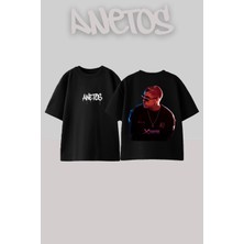 Anetos Bad Bunny 20 Tasarım Sırt Baskılı Pamuk Siyah Oversize T-Shirt