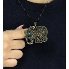 Esha Store Doğal Taş Yeşil Akik Doğal Taşlı Fil Modelli Antik Kadın Kolye EUK43YA