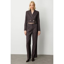 Ekol Kadın Simli Kumaş Wide Leg Pantolon 5171 Bordo