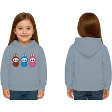 Sedirli Unisex Baskılı Çocuk Swaetshirt Labubu Baskılı Kapüşonlu 3 Iplik Şardonlu