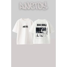 Anetos Nicki Minaj 3 Tasarım Sırt Baskılı Pamuk Beyaz Oversize T-Shirt
