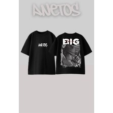 Anetos Big Tasarım Sırt Baskılı Pamuk Siyah Oversize T-Shirt