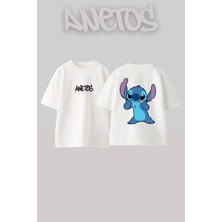 Anetos Sitcth 1 Tasarım Sırt Baskılı Pamuk Beyaz Oversize T-Shirt