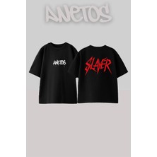 Anetos Slayer 10 Tasarım Sırt Baskılı Pamuk Siyah Oversize T-Shirt
