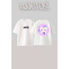 Anetos Multu Dis Tasarım Sırt Baskılı Pamuk Beyaz Oversize T-Shirt