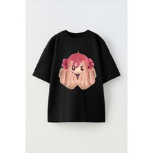 Anetos Kasane Baskılı Ünisex Pamuk Siyah Oversize T Shirt