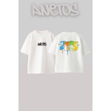 Anetos Pokemonlar Tasarım Sırt Baskılı Pamuk Beyaz Oversize T-Shirt