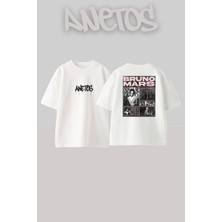 Anetos Bruno Mars 13 Tasarım Sırt Baskılı Pamuk Beyaz Oversize T-Shirt