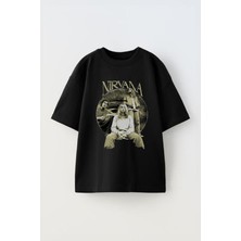 Anetos Nırvana 1 Baskılı Ünisex Pamuk Siyah Oversize T Shirt