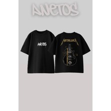Anetos Metallica 23 Tasarım Sırt Baskılı Pamuk Siyah Oversize T-Shirt