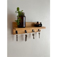 Marghe Ahşap Raf & Anahtar Askılığı – Pinterest Design, Duvara Monte, 4 Kancalı, 30×10 cm