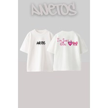 Anetos Im Just A Gırl Tasarım Sırt Baskılı Pamuk Beyaz Oversize T-Shirt
