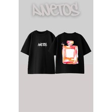 Anetos Parfum Tasarım Sırt Baskılı Pamuk Siyah Oversize T-Shirt
