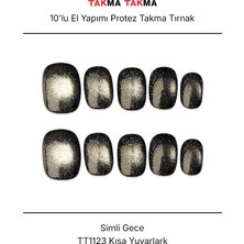 Takma Takma 10'lu Siyah Kısa Yuvarlak TT1123 Tekrar Kullanılabilir El Yapımı Protez Takma Tırnak - Siyah-M