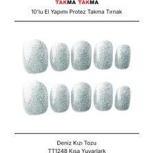 Takma Takma 10'lu Mavi Kısa Yuvarlak TT1248 Tekrar Kullanılabilir El Yapımı Protez Takma Tırnak - Mavi-M