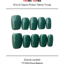 Takma Takma 10'lu Yeşil Kısa Kare  TT1333 Tekrar Kullanılabilir El Yapımı Protez Takma Tırnak - Yeşil-S