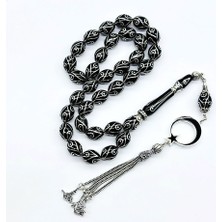 Tesbih Pasajı Gümüş Işlemeli Tavus Kuşu Model Orijinal Oltu Taşı Tesbih