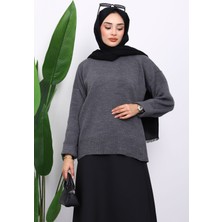 İmaj Butik Antrasit Bisiklet Yaka Yumuşak Dokulu Oversize Triko Kazak