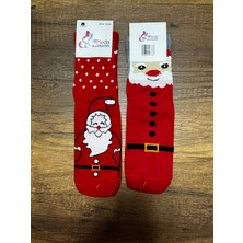 Gülümse Gel 2 Adet Yeni Yıl Çorabı Yılbaşı Çorap Noel Baba Kışlık Havlu Çorap 35-41